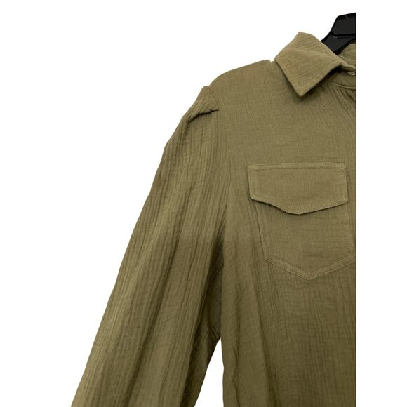 Grace+Karma Olive Green Gauze Cotton Button Down Relaxed Fit Blouse Small New - Picture 4 of 11
